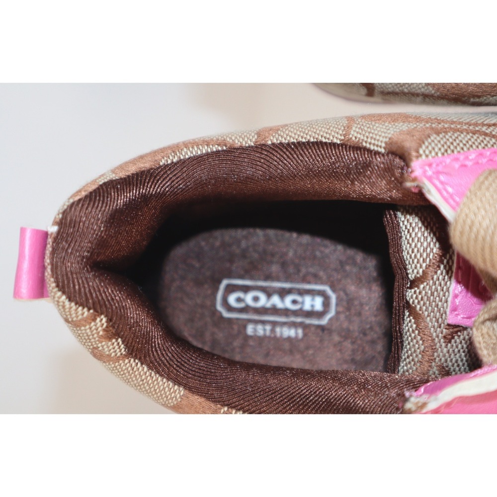 Coach Signature Monogram Canvas Low Sneakers Brown Pink Leather Trim-Size 8.5 - Picture 8 of 9